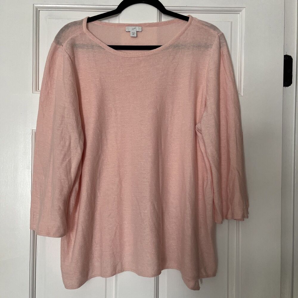 J Jill Sweater Womens XL Petite Linen Cotton Pink Semi-Sheer Lightweight Coastal
